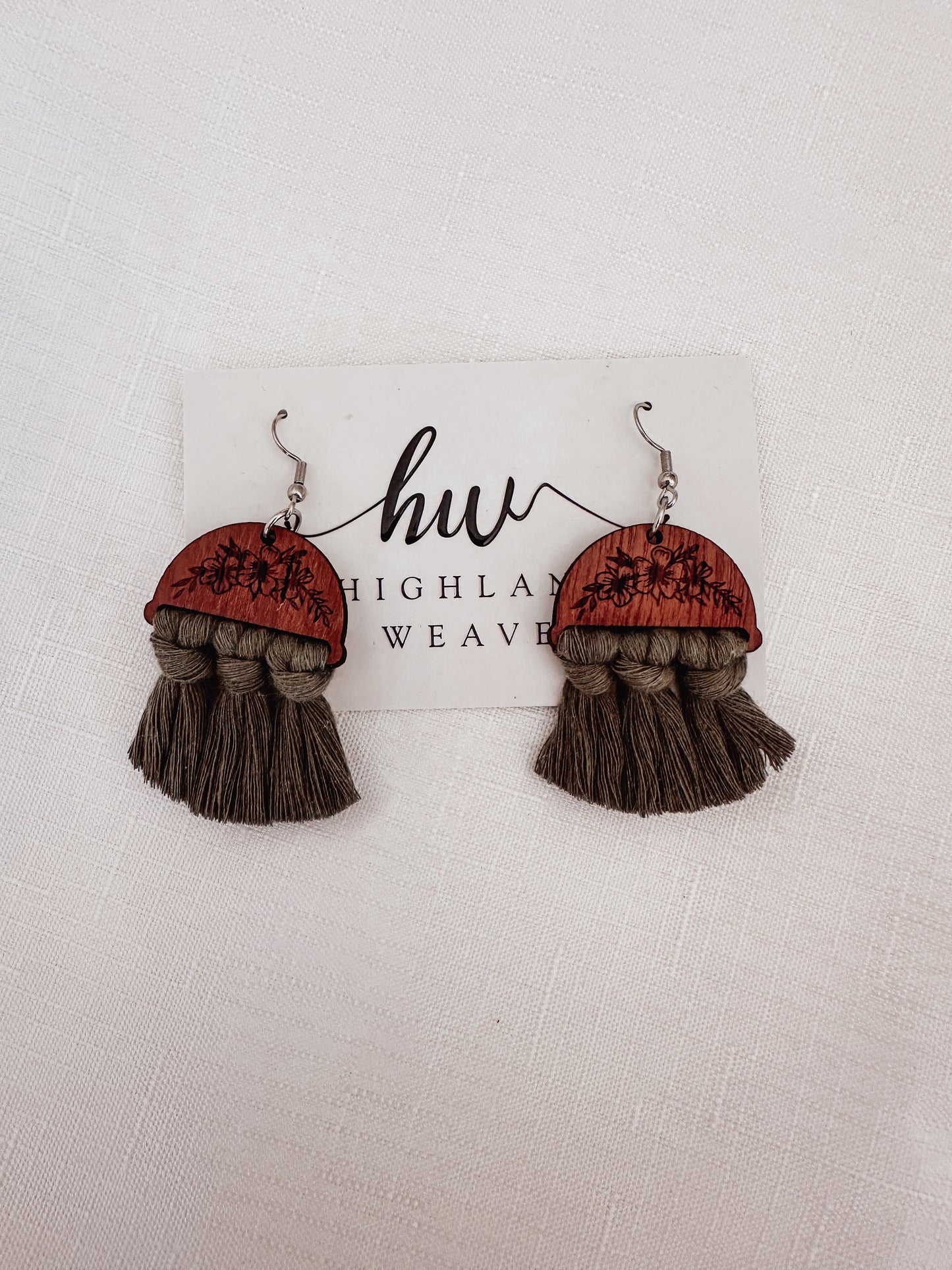 Highland Weave Earrings- Sage Half Moons