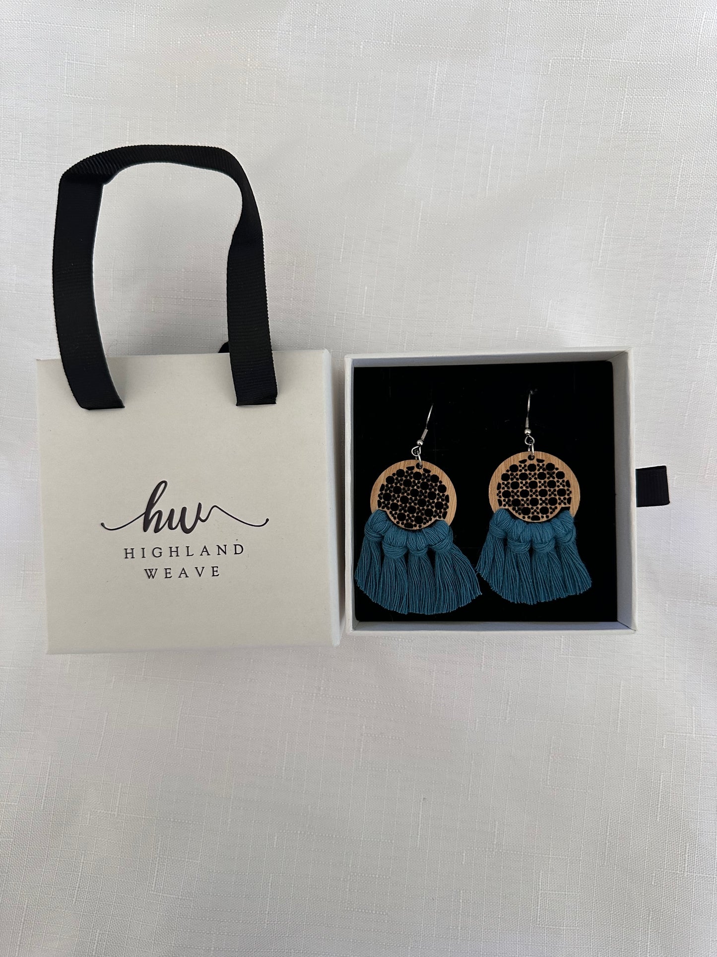 Highland Weave Earrings- Teal Rattan