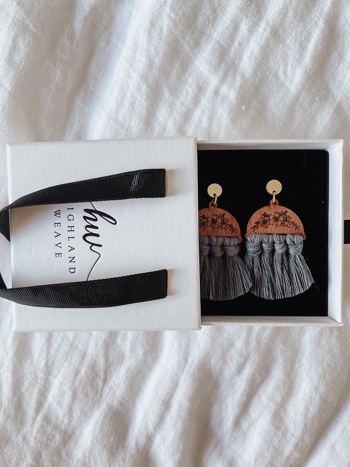 Highland Weave Earrings- Lava Grey Half Moons