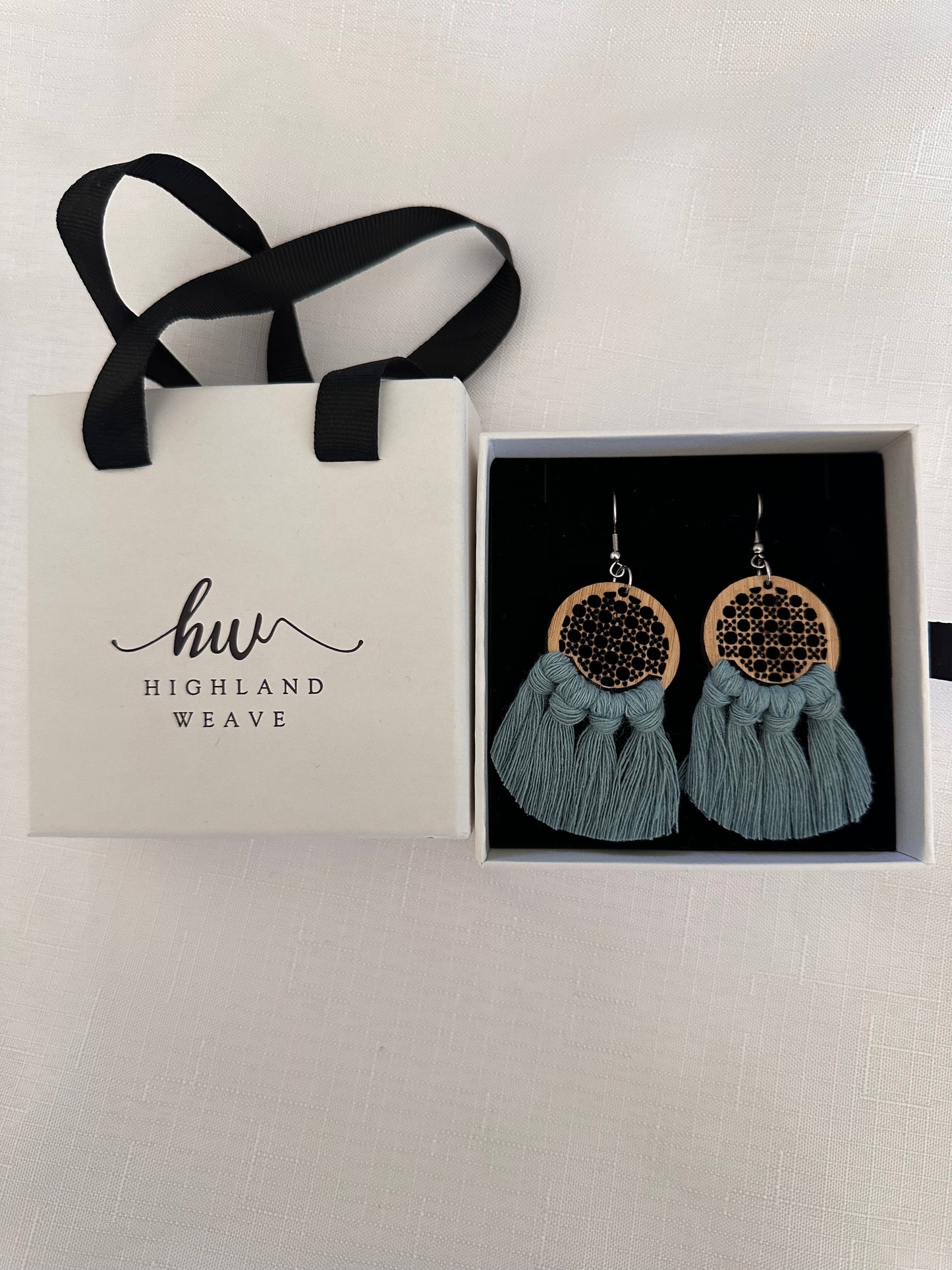 Highland Weave Earrings- Teal Rattan