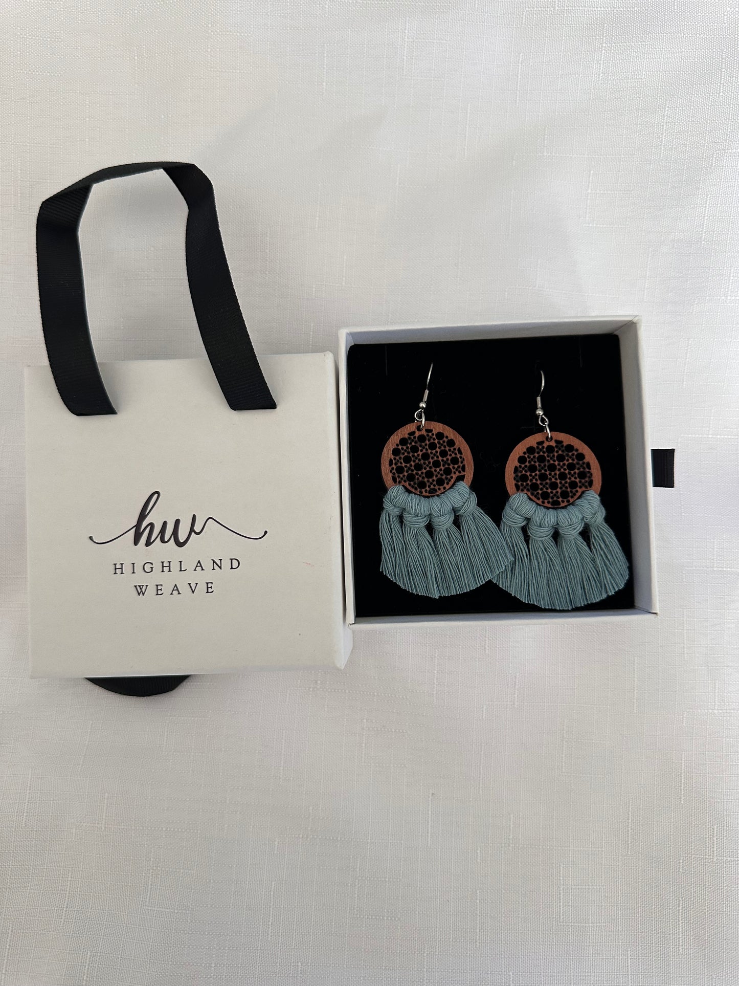 Highland Weave Earrings- Teal Rattan