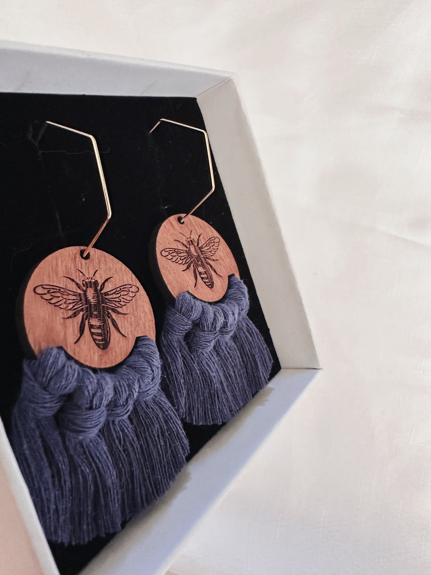 Highland Weave Earrings- Navy Bees