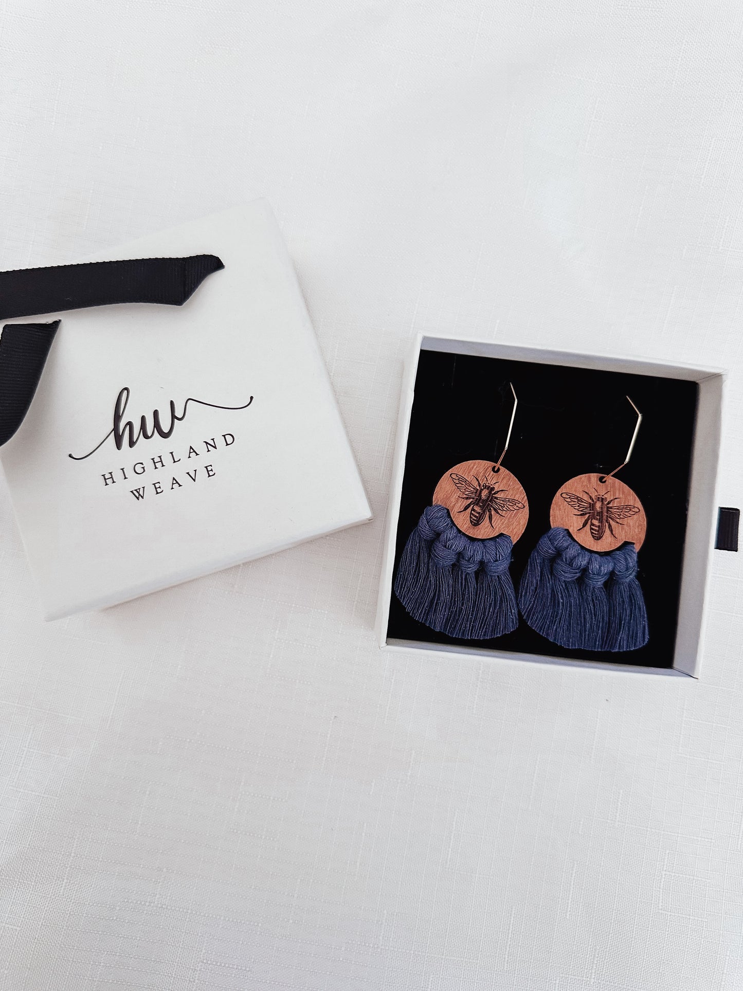 Highland Weave Earrings- Navy Bees