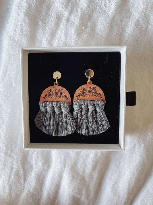 Highland Weave Earrings- Lava Grey Half Moons