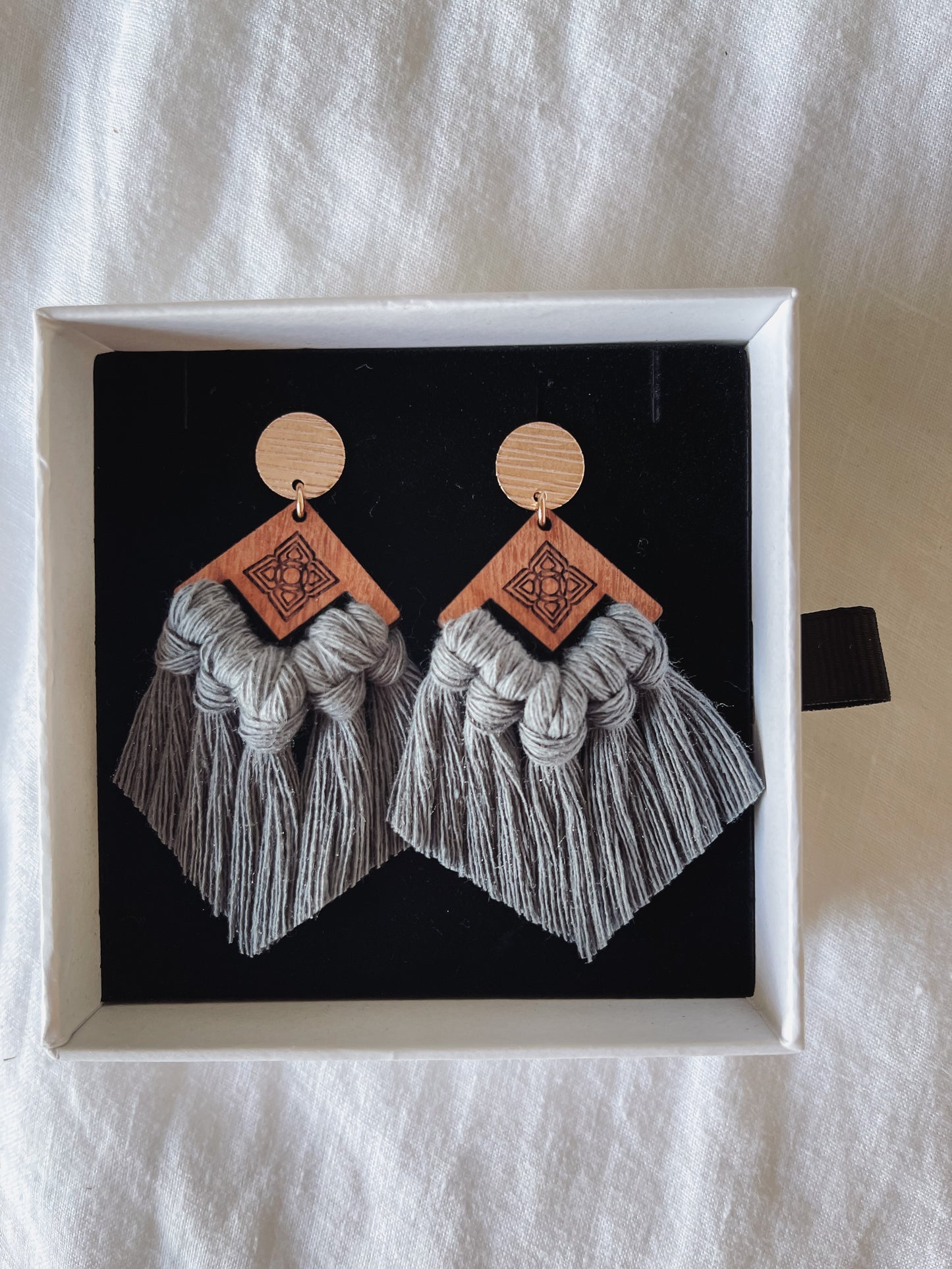 Highland Weave Earrings- Aztec Diamond Lava Grey