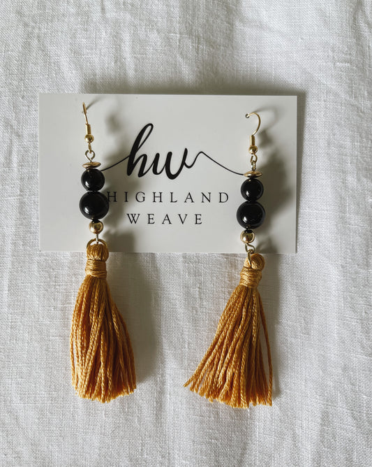 Highland Weave Earrings- Gold Tassels