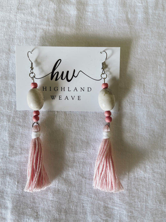 Highland Weave Earrings- Pink beads