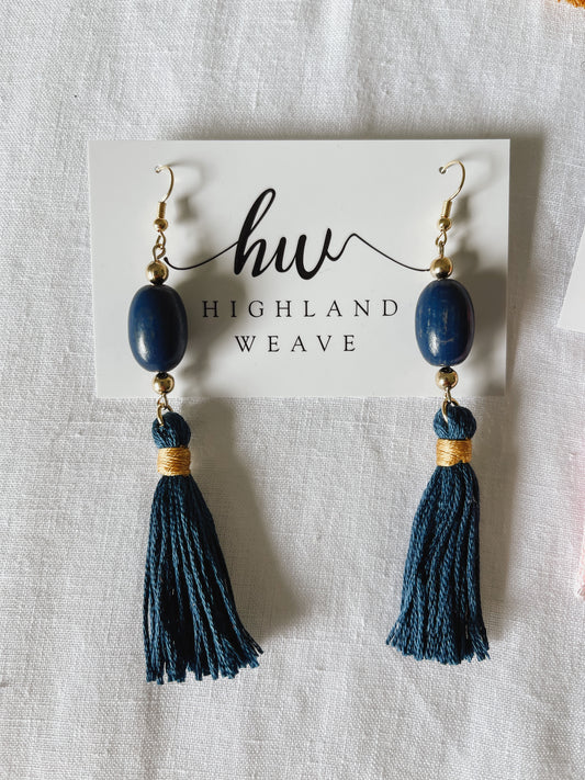 Highland Weave Earrings- Navy Tassels